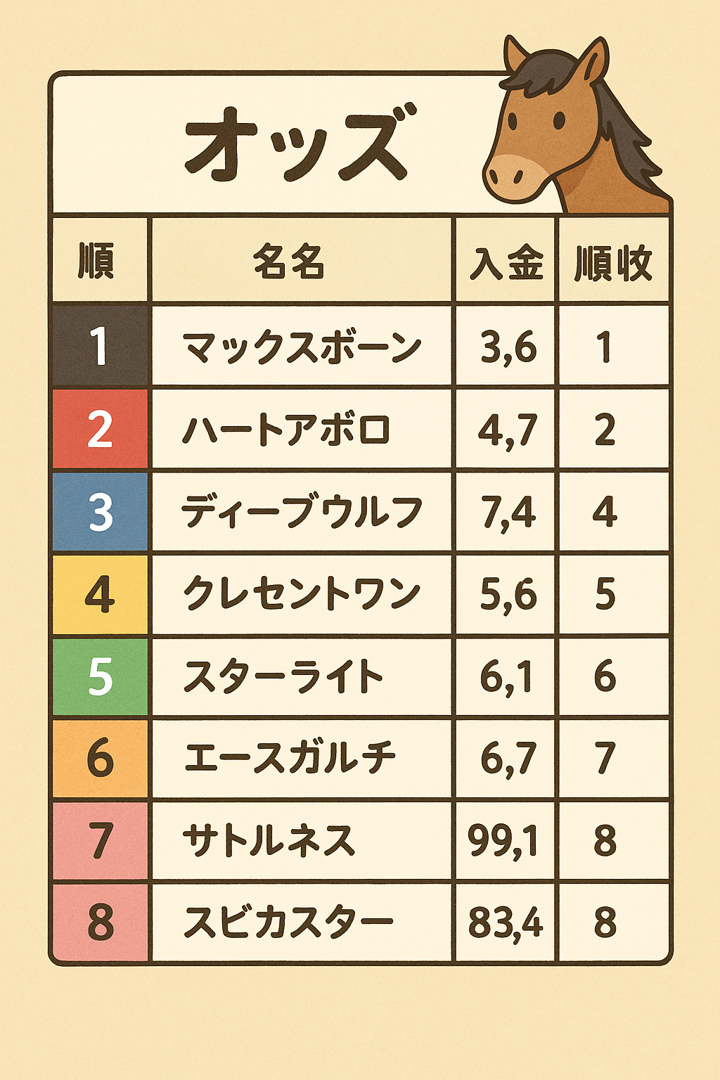 オッズ表示の例