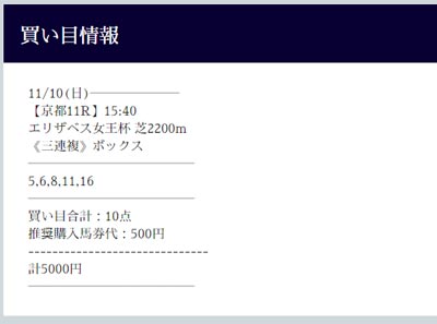 競馬学会、無料情報（日曜日）、11月10日(日)エリザベス女王杯