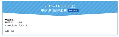 FLAG、無料買い目情報（土曜）2019年11月30日(土)中京1R2歳未勝利