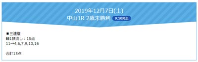 FLAG、無料買い目情報（土曜）2019年12月7日(土)中山1R 2歳未勝利