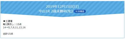 FLAG、無料買い目情報（日曜）2019年12月15日(日)中山1R 2歳未勝利(牝) 