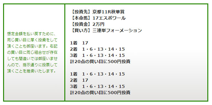 ターフ、無料情報、10月13日京都11R秋華賞